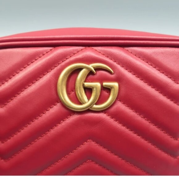 100% Authentic GUCCI GG Marmont Red Leather Shoulder Bag - Picture 7 of 12